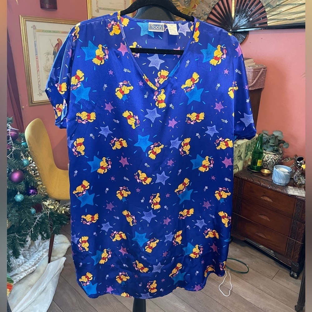 Vintage 90s Winnie the Pooh Disney starlight Pooh and piglet blue nightie SIZE M